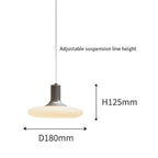 A modern pendant light with adjustable suspension, shown with dimensions: 180mm wide (diameter) and 125mm high. The light hangs from a single cable.